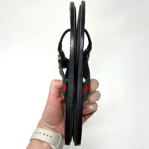 Gucci GG Web Stripe Thong Sandals Flip Flop Flat Slide Slip On Black EU 38 - Picture 6 of 12